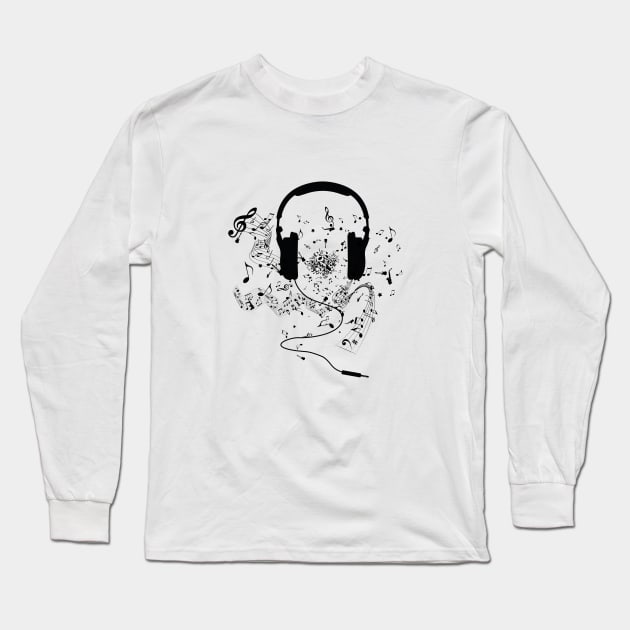 Headphones and music notes Long Sleeve T-Shirt by juyodesign